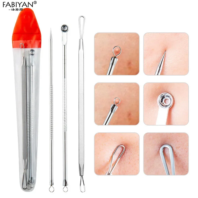 Set Stainless Steel Acne Removal Needles Pimple Blackhead Remover Tools Spoons Face Skin Care Tools Needles Facial Pore Cleaner