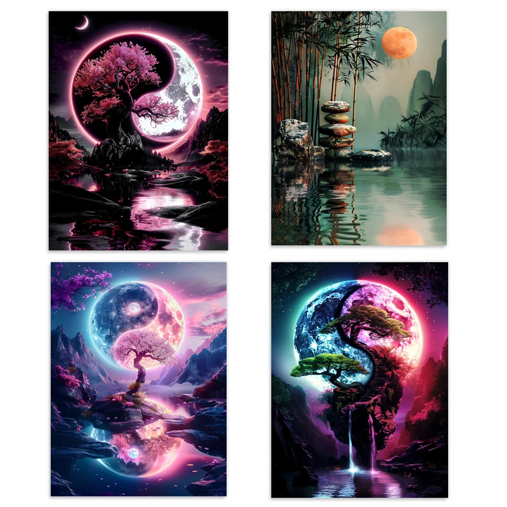 Bonsai Vertical Garden - Yin-Yang Bonsai Moonlight, rustige print van