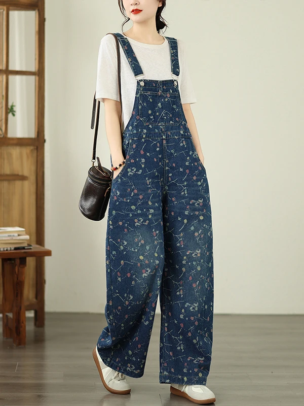 

Women's Denim Overalls Spring Summer New Print Fashion Loose plus Size Slimming Youthful Straight Leg Pants Casual Style