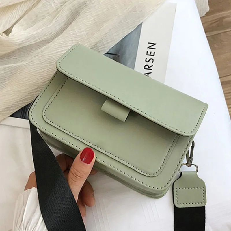 Ladies Messenger Bag  Retro Casual Simple Crossbody Bags New Solid Color 2024 New Trendy Wide Shoulder Strap Small Square Bag