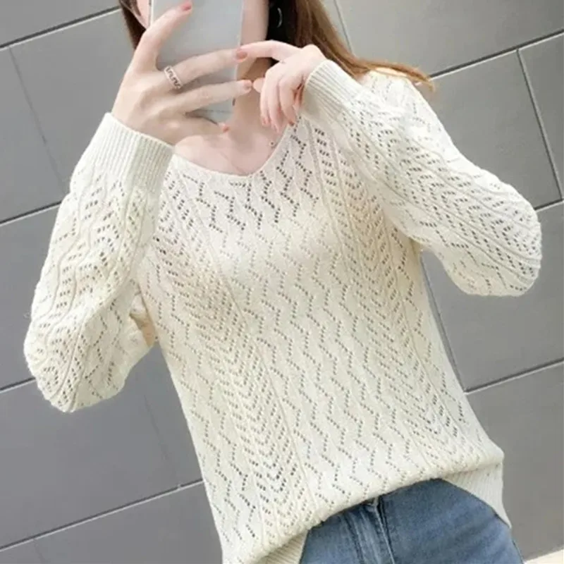 Otoño Invierno nuevo suéter de cachemira mujeres mantener caliente jerseys con cuello en V suéteres de punto moda coreana camisetas de manga larga