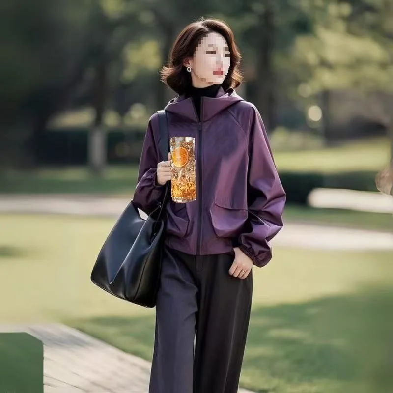 여성용 봄 가을 신상 단색 심플하고 세련된 패션 다용도 스타일리시 스포츠 후드 윈드브레이커