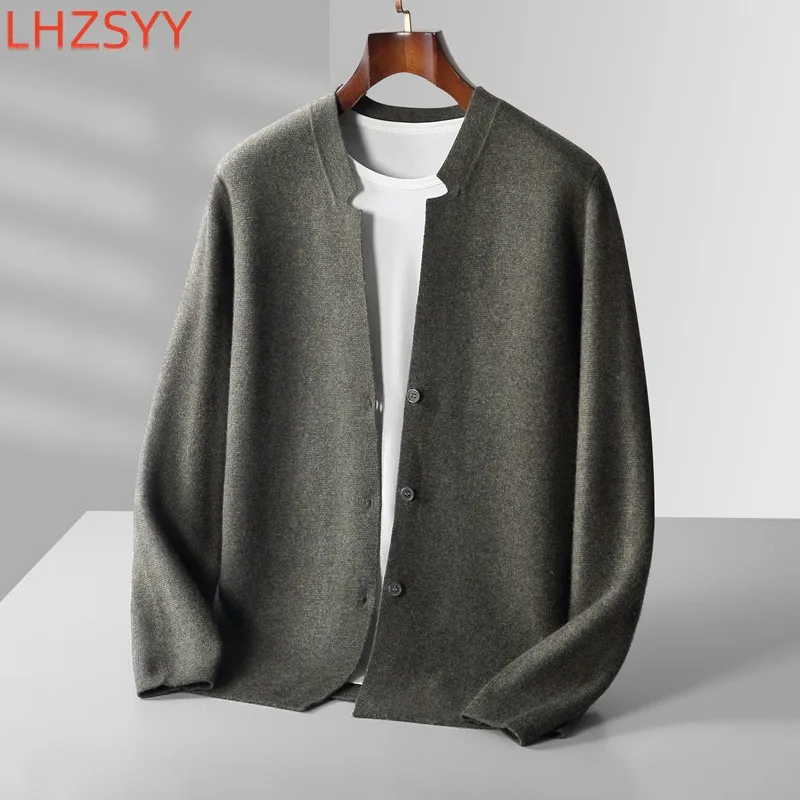 LHZSYY New Cashmere Cardigan Casual Stand-Up Collar Tops Men's Pure Wool Knit Coat Autumn Winter Youth Versatile Warm Men Jacket