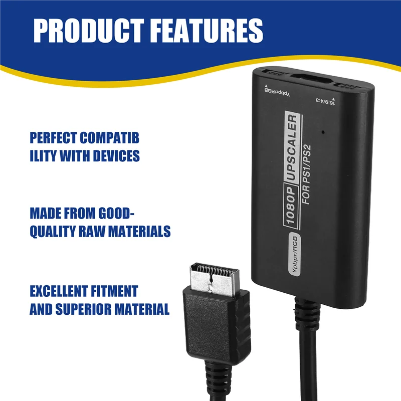 

1080P For PS1 / PS2 RGBS / YPBPR Upscaler HD Converter Adapter With 16:9 4:3 Ratio Switch