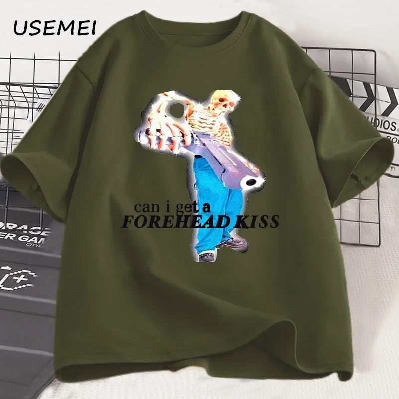 Can I Get A Forehead Kiss Skeleton Meme T Shirts for Men Harajuku Oversized Tshirt Casual Short Sleeve Cotton T-shirt Clothing