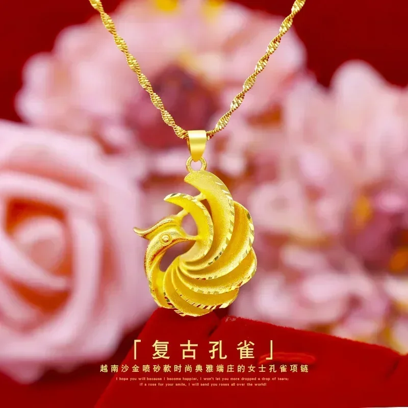 Eldorado Gold  9999 Real Gold 24K Peacock Women Necklace Real Gold Fashion Retro Peacock Women Collarbone Chain