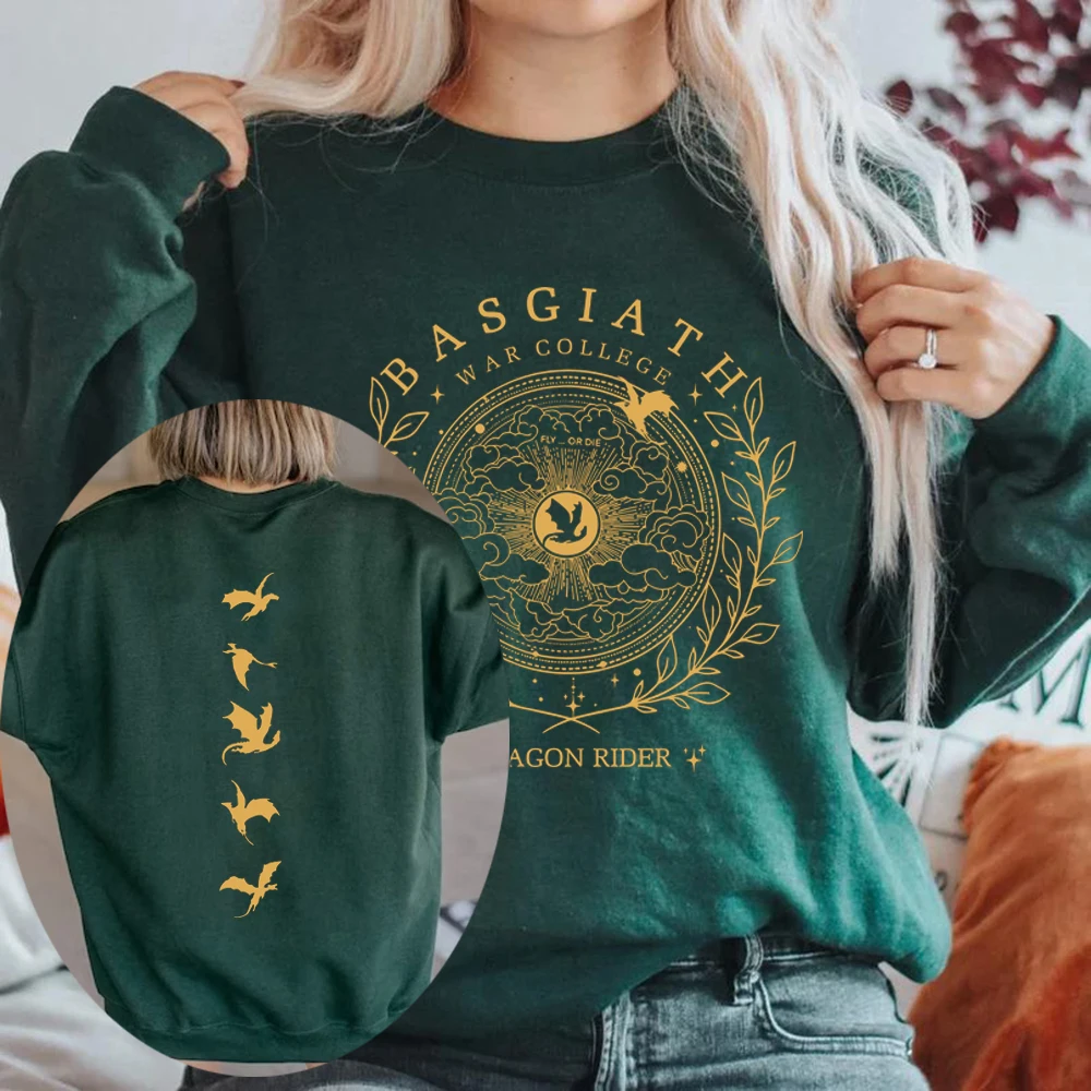 Basgiath-Sweat à capuche à manches longues pour femme, sweat-shirt, haut, amoureux des livres, collège de guerre, double face, quatrième aile, livres