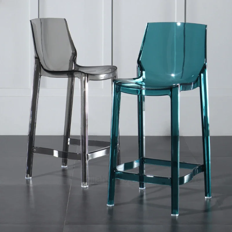 Nordic Bar Stool Transparent Backrest Fashionable Chair High Feet Stool Plastic Material Bar Hotel Colorful Bar Furniture WK