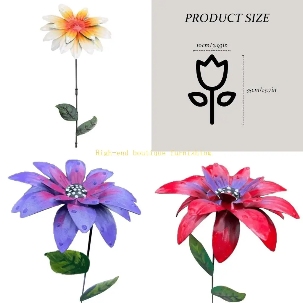 

L9NB Metal Flowers Garden Stake Ornament Yard Stakes Spring Decorations for Lawn Home