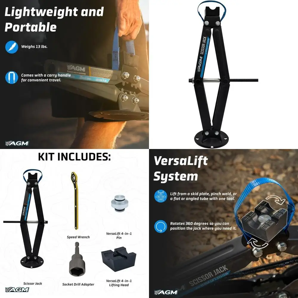 

Portable 2000 lb Capacity Scissor Jack with 26.5 Lift, 3/4 Hex Drive, Carry Handle & Accessories