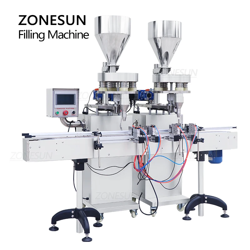 ZONESUN Automatic Filling Machine 2 Heads Granule Quantitative Filler Grain Plastic Glass Bottle Jar Production Machine