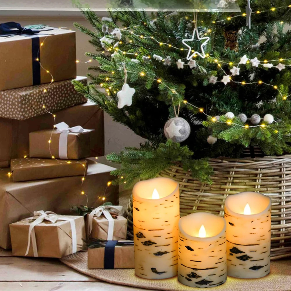 Berkenblaas Vlamloze led-kaarsen Creatieve kaarsverlichting Op batterijen werkende swingende lont voor kersthuisverjaardagsdecoratie