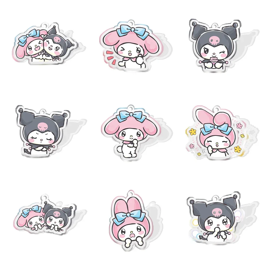 

Sanrio Melody and Kouromi With Hole Flat Resin Planar Clear Acrylic Glitter Acrylic For DIY Keychain Party 10 Pieces/lot