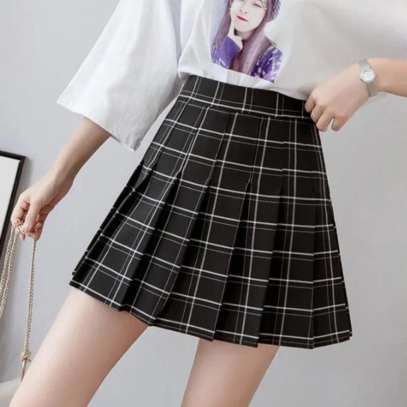 

Sweet Women Pleated Skirt Fashion Plaid A-Line Mini High Waist Chic Skirt Kawaii Summer Casual Ladies Plaid Skirt L656