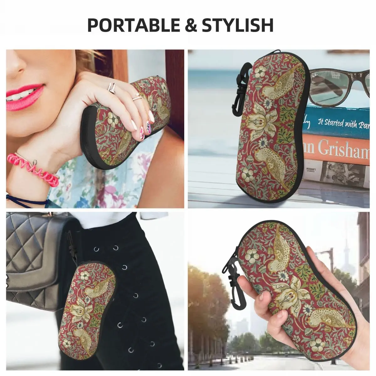 William Morris Strawberry Thief Red Shell Eyeglasses Protector Cases Cute Sunglass Case Floral Textile Pattern Glasses Bag