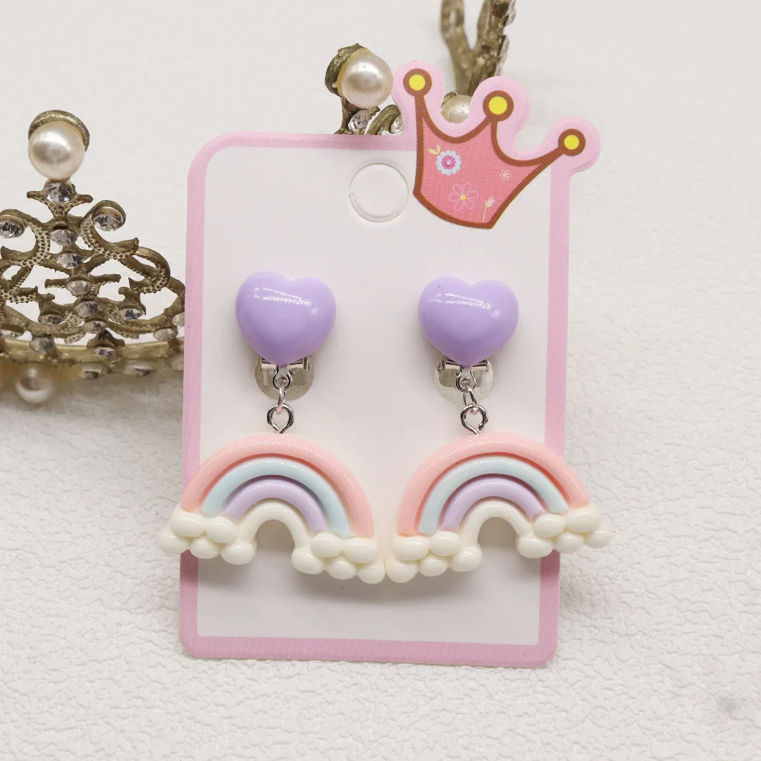 Cute Rainbow Unicorn Stars Clip on Earrings for Children Girls No Pierced Earring Christmas Gift