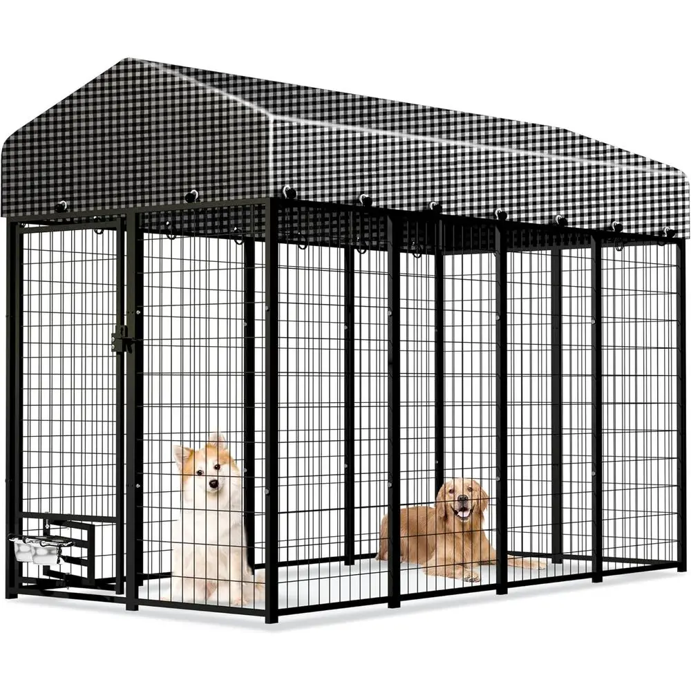 

Большая уличная вольерная будка для собак 8x4x6 футов с расширяемой конструкцией и вращающейся дверцей для кормления, сверхпрочная сталь, черная крыша для двора