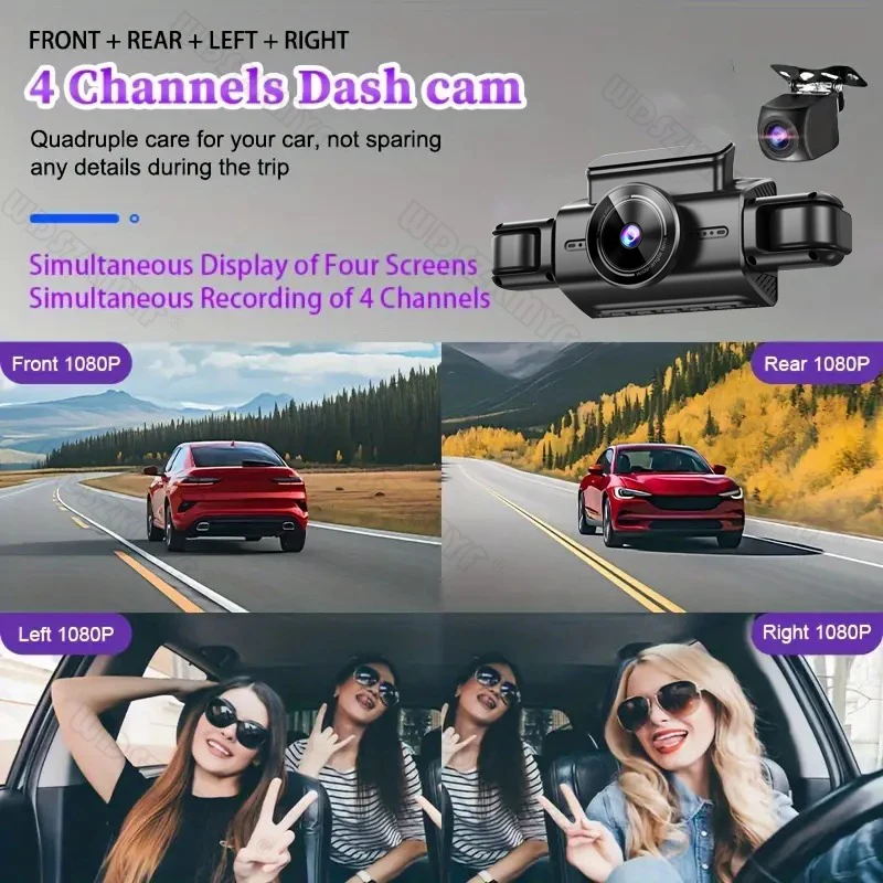 4 Channels 360° DashCam for Cars WIFI APP Video Recorder 1080P Car Dvr Rear View Camera 24h Parking Monitor Car Assecories
