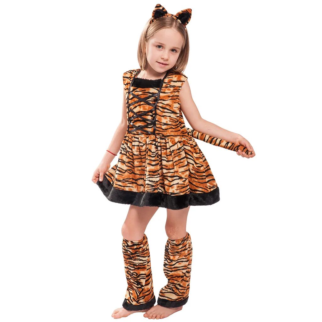 Kids Girl Cosplay Animal Tiger Custumes SetsFancy Dress Child Halloween Purim Carnival Dress Up Outfit Party Stage Show Hombre