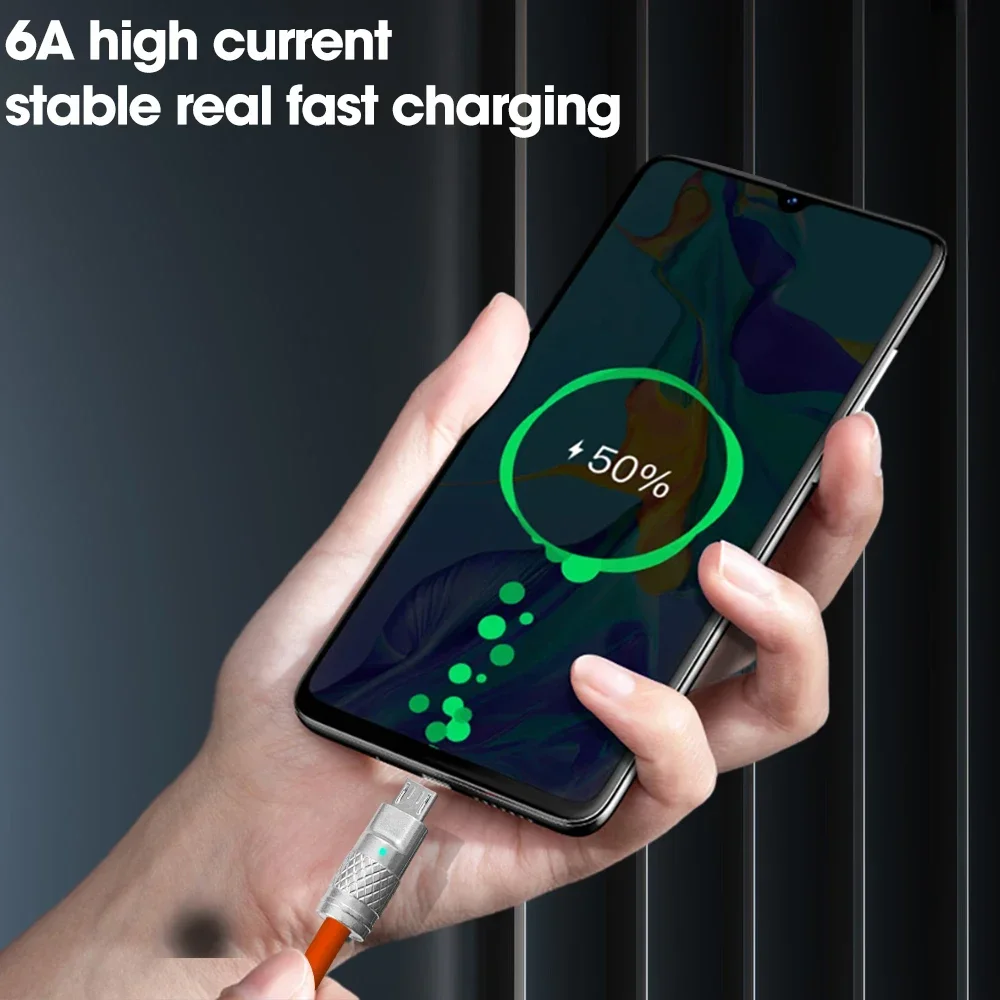 120W 6A Super Fast Android Charger Cable Liquid Silicone Micro USB Cables Universal Android Phone Fast Charging USB Cord Line