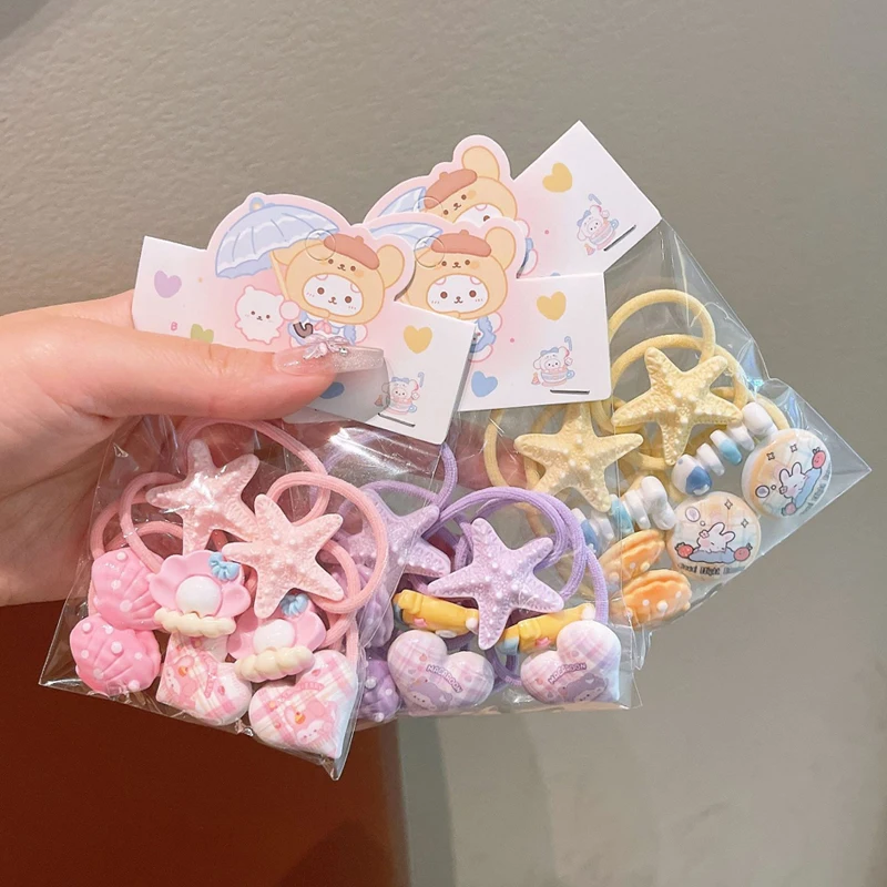 8 Pcs Children's Hair Bands Pink Starfish Shell Hairband Hair Accessories Baby Small Rubber Bands Hair-friendly Girls Hair Ties view 3