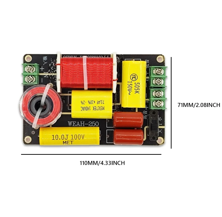 2 udsWEAH-250250W filtro cruzado de alta y baja frecuencia, divisor de altavoz de 2 canales, placa de circuito de filtro de Audio HiFi