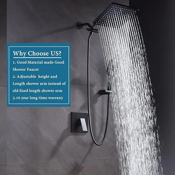 Factory Thickened Overhead Shower 5 inch Large Size 4 Setting High Pressure Spray Handheld Shower Hose and Holder Shower Head