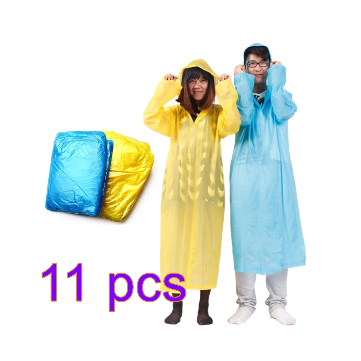 11PCS Outdoors Portable Disposable Raincoat Waterproof Adult Rain Ponchos Unisex Universal Travel Emergency Rain Coat Hooded