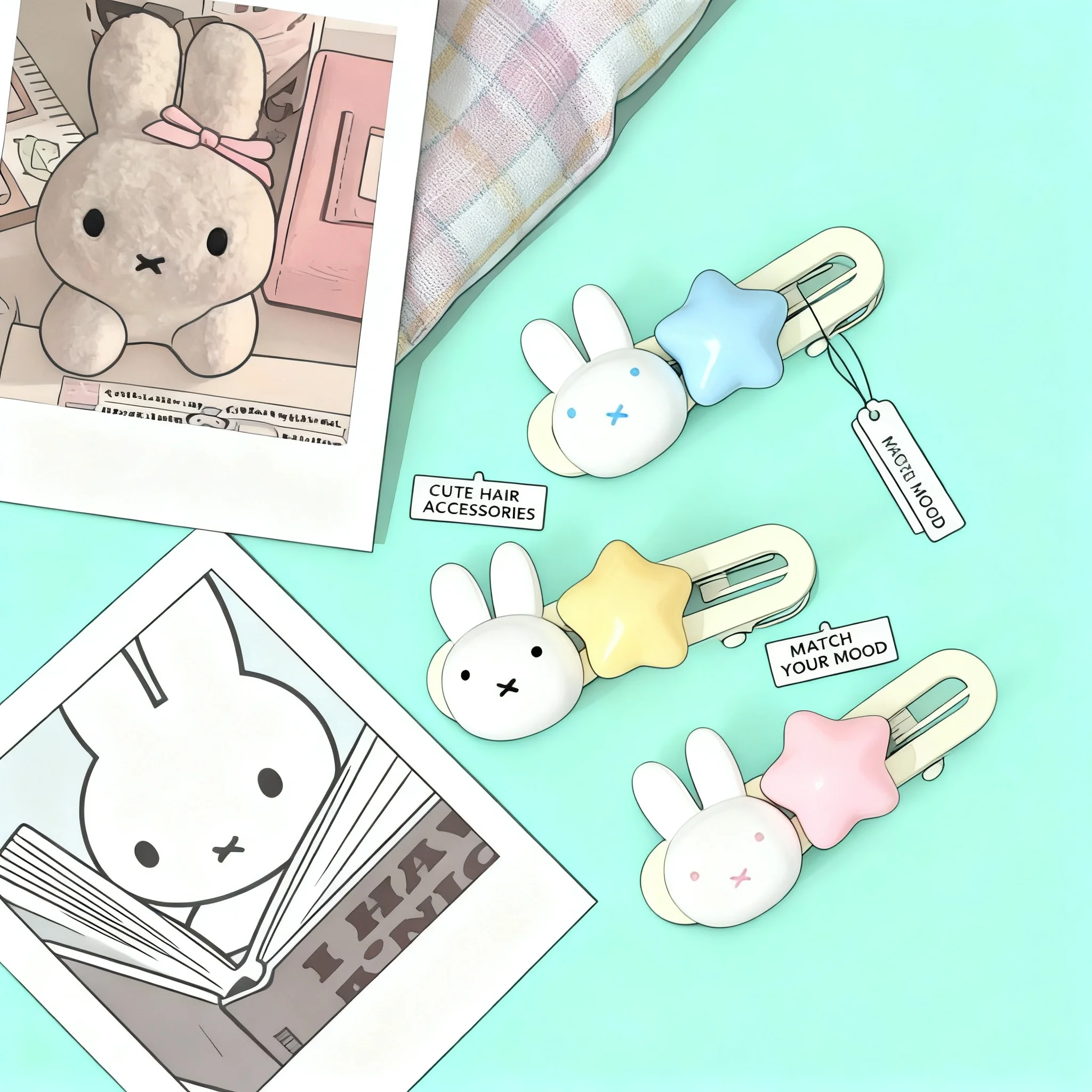 Miffy Star Hair Clip Kawaii Duckbill BB Clip Side Bangs Hair Accessory Hair Decoration Clip Toys Gifts for Girls Birthday Party
