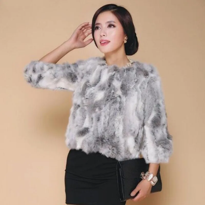 

Autumn Winter Ladies' Genuine Rabbit fur coat women's seven-point sleeve short natural splicing Korean version top coat fur