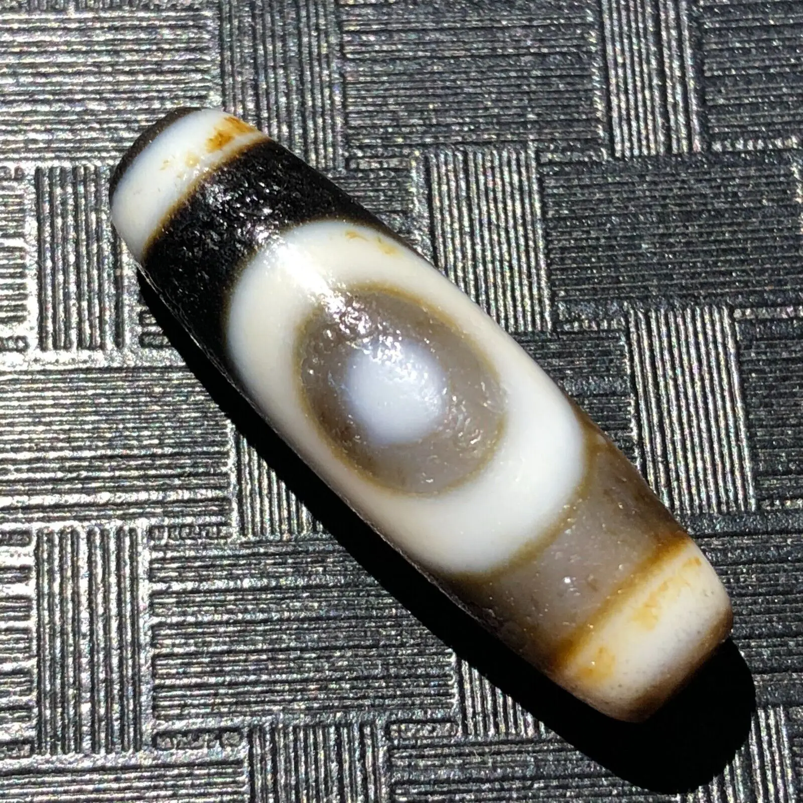 Magic Tibetan Old Agate Heaven&Eart 1Eye weathering Totem dZi Bead 12*38mmC1941