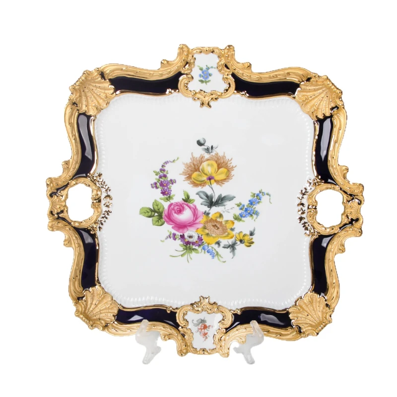 

Cobalt blue emerald hand-painted three-dimensional relief appreciation plate white porcelain