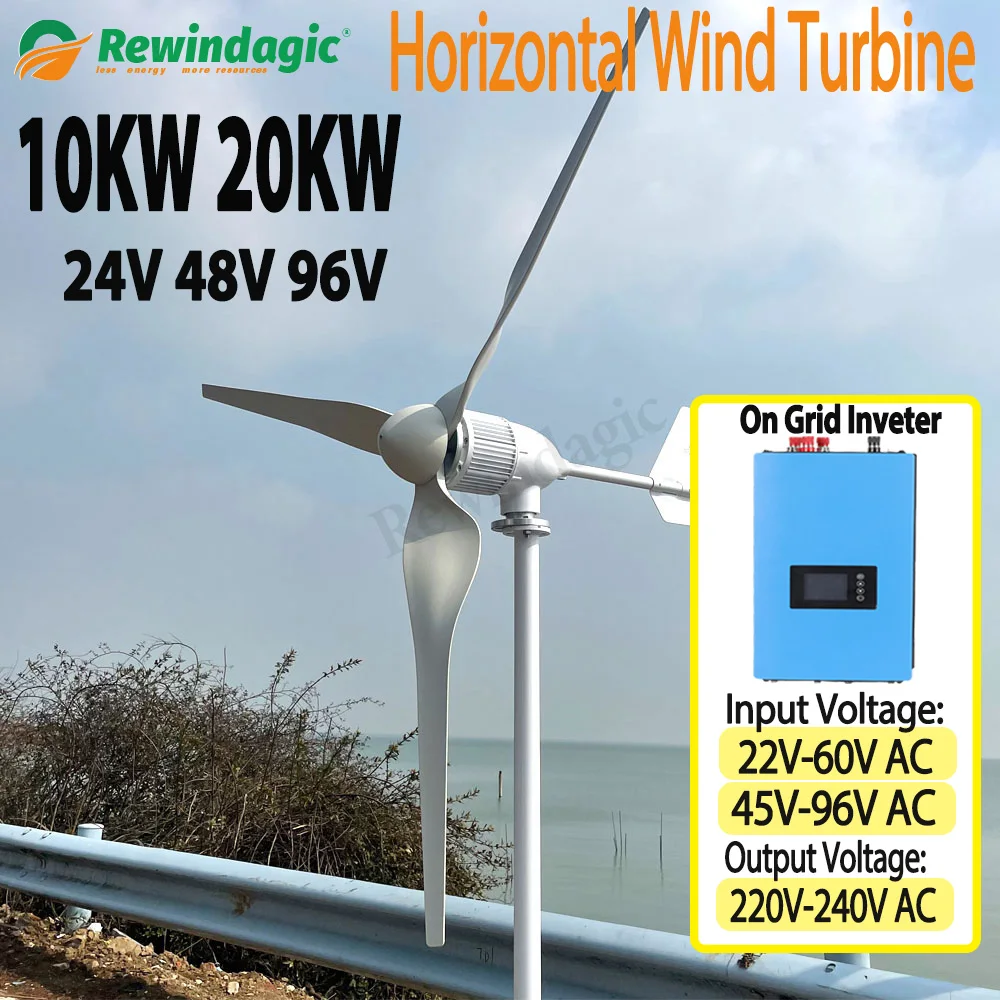 High Efficiency Low Noise 10000W 20000W 24V 48V 96V 3blades Wind Generator Turbine  Windmills Off Grid System For PV Home Use