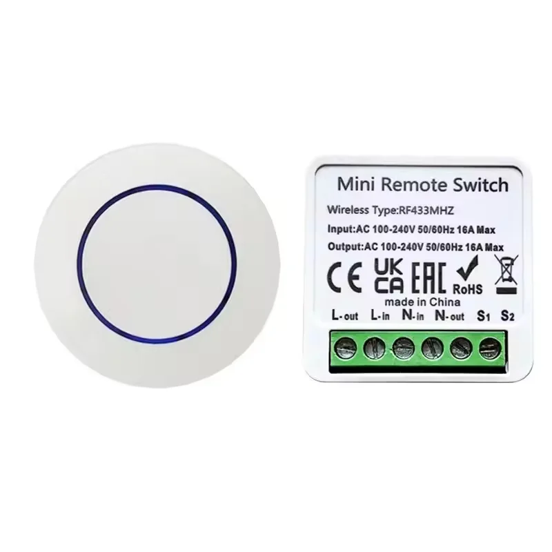Bezprzewodowy włącznik światła AXUS 433HMz, odbiornik przekaźnikowy 10A, pilot RF z okrągłym przyciskiem, 110V 220V 230V, mini moduł, kontroler lamp LED — 2
