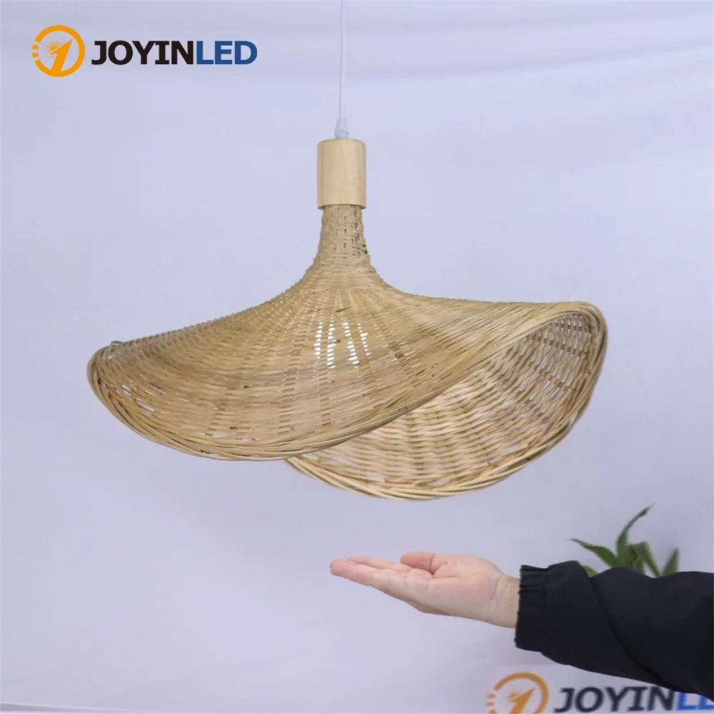 

Подвесной светильник JOYINLED из плетеного бамбука и ротанга в азиатском стиле, натуральная люстра для чайной, ресторана, лаунж-зоны, столовой, с абажуром-шляпой