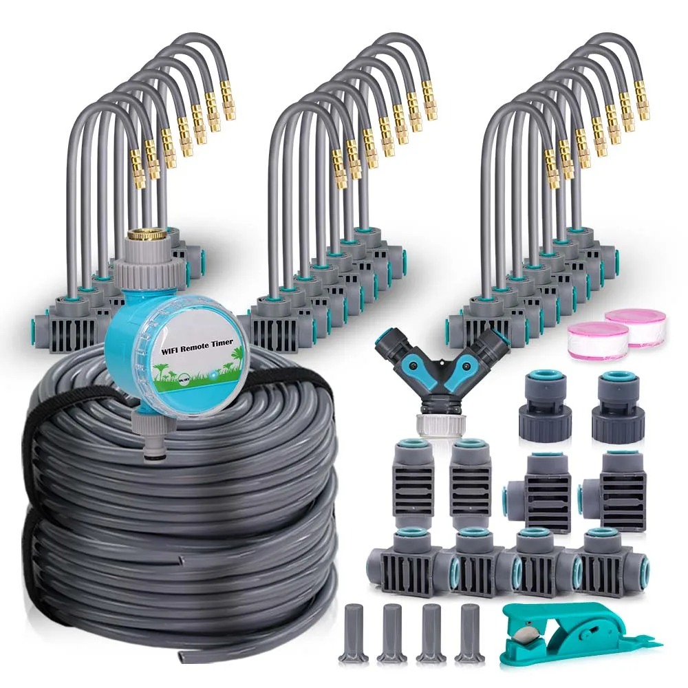 

20-5 м садовый WIFI умный таймер автоматическая ирригационная система охлаждения комплект распыления 3/8 "шланг 360 ° Гибочная регулируемая латунная насадка для тумана