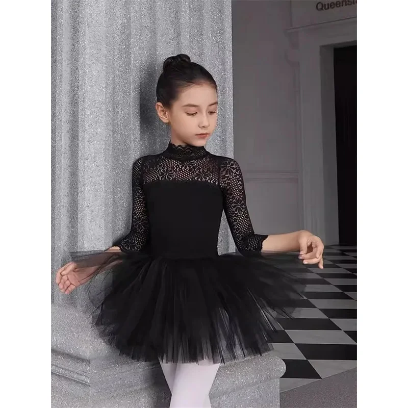 MN1 الفتيات فستان الباليه الجمباز ثياب تنورة دانتيل ثياب كم طويل فساتين الحفلات الاطفال طفل الجمباز ملابس السباحة ل 8/yG