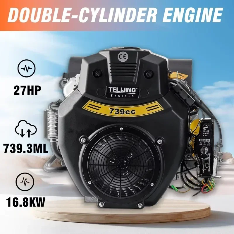 TJ740 739cc OHV V-twins Mesin Bensin Silinder 27HP 16,8KW untuk Perahu atau Mesin Start Listrik Pertanian Penjualan Terlaris