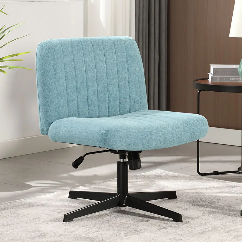 Office Chair Armless Desk Chair No Wheels, Fabric Padded Wide Seat Home Office Chairs, 115° Rocking Mid Back Cute Computer Chair