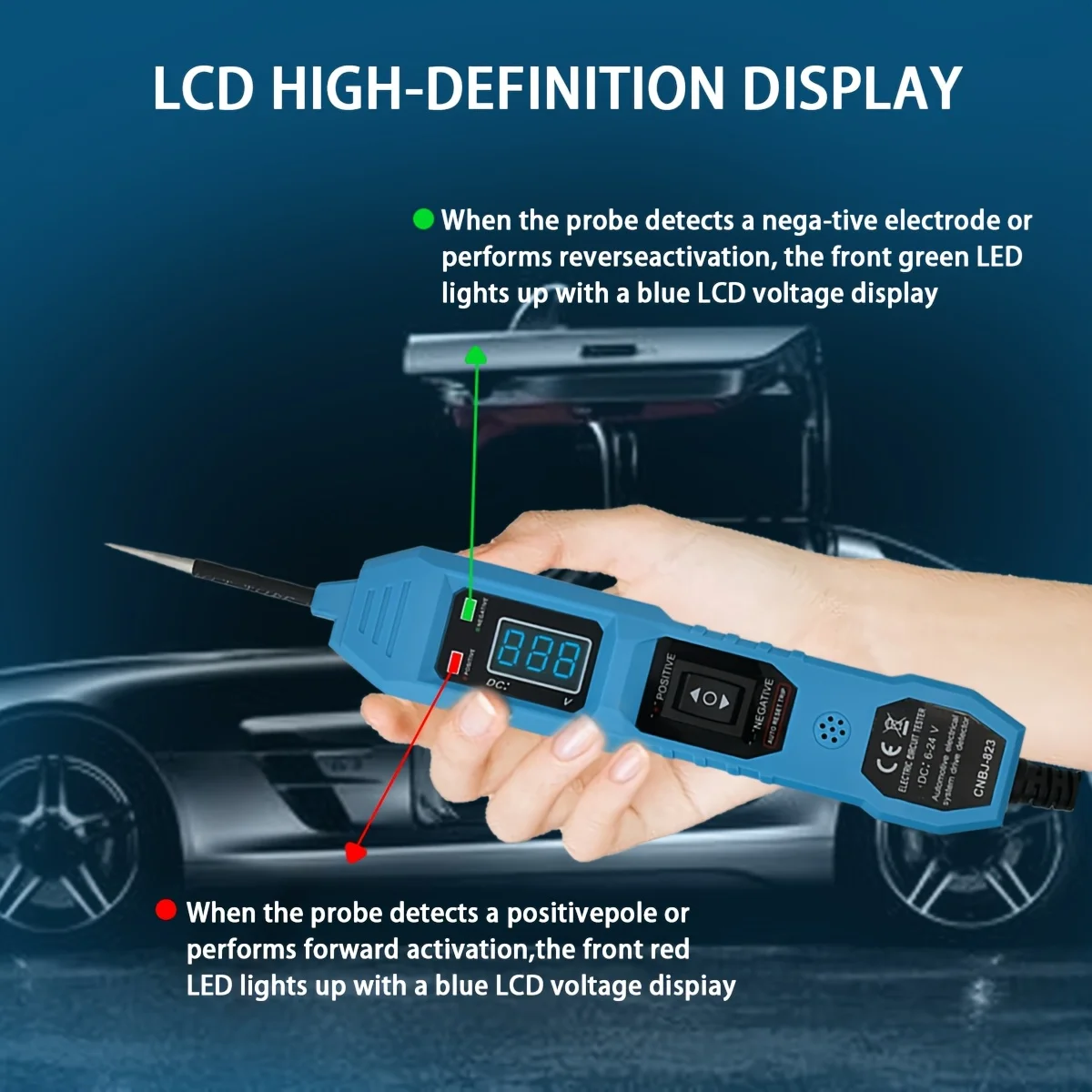 جهاز اختبار دائرة السيارة الذكي مع شاشة عرض جهد LED، يعمل بمنفذ USB، متوافق مع الأنظمة الكهربائية للسيارات بتيار مستمر 3.5-36 فولت، مسبار رقمي متعدد مع مشابك التمساح