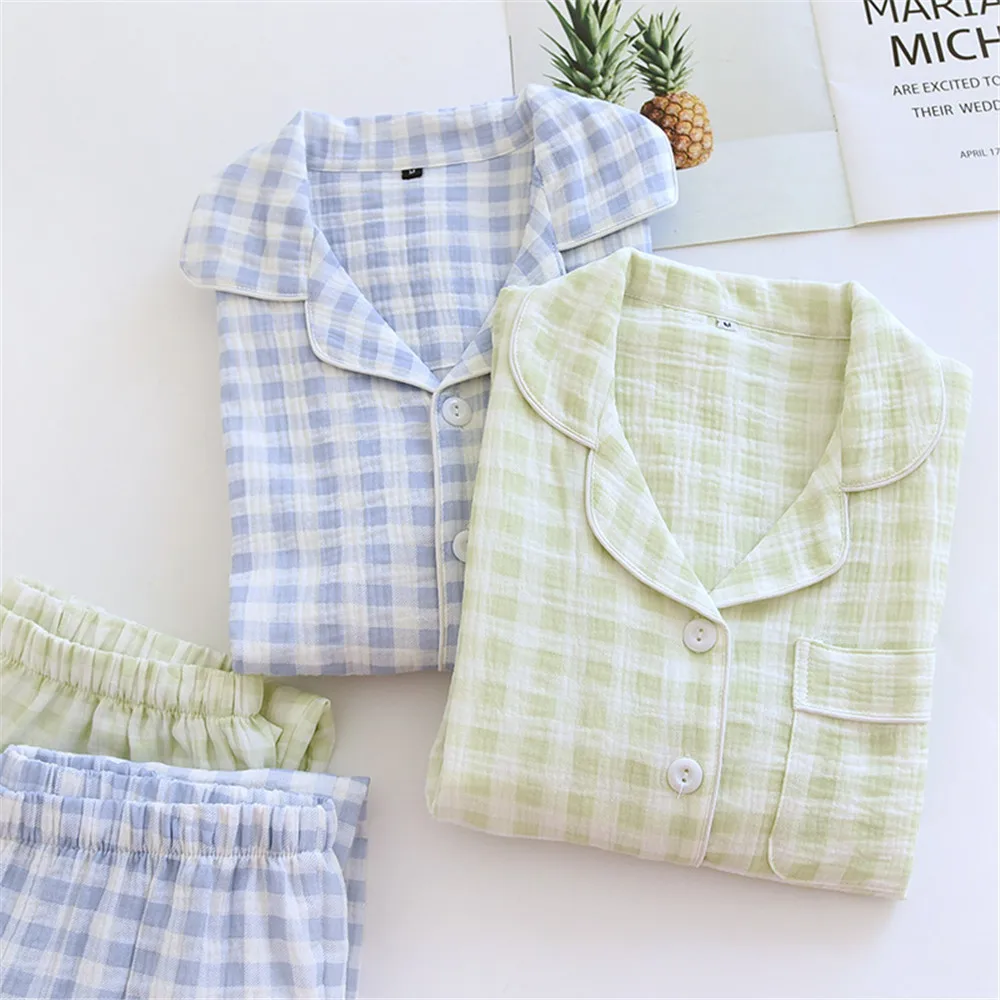 

Couple Pajamas Sets for Woman Men's Long Sleeve Shirt Pants Plaid Pajamas Homewear Sleepwear Set