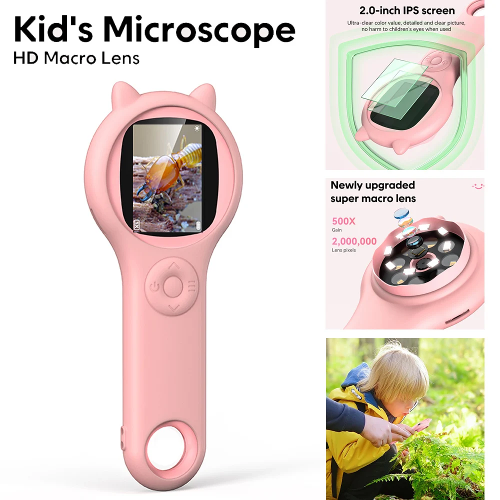 Mini Kids Optical Microscope 500X Observe The Microscopic World Science Children Educational Toys With Photo And Video Function