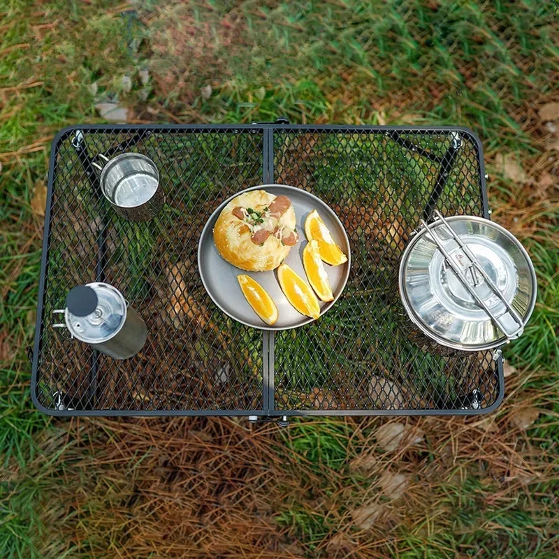 Outdoor Folding Table Camping Adjustable Storage Rack Portable Camping Picnic Table Bonfire Dining Table And Chairs