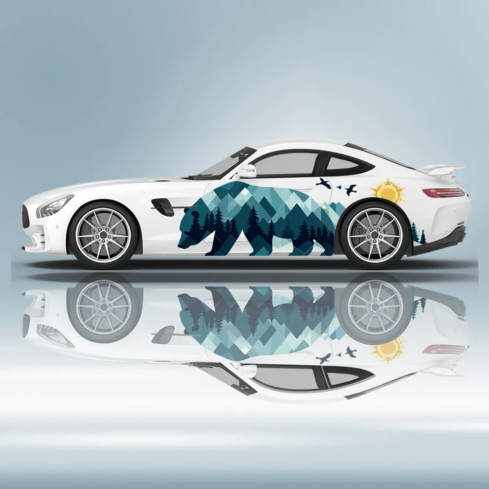 

Виниловые наклейки для автомобиля с изображением заката и горного медведя, самоклеящаяся наклейка из ПВХ, подходит для грузовиков, внедорожников, украшения, автоаксессуары, подарок