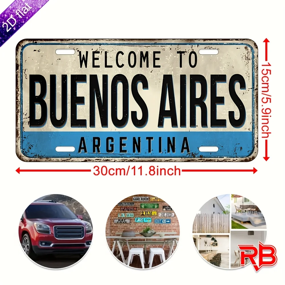 1pc Buenos Aires Argentina License Plate Metal Sign - Vintage-Style License Plate Wall Art with UV Printed Argentine Car Plate N