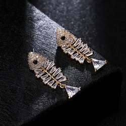 New Fashion Cubic Zirconia Earring for Women S925 Silver Needle Personality Fish Bone Studs Earrings Drop Shipping Jewelry