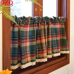 Americana Meia Cortina Xadrez, Rod Pocket, Curto, Retro, Vermelho, Verde, Cozinha, Varanda, A093