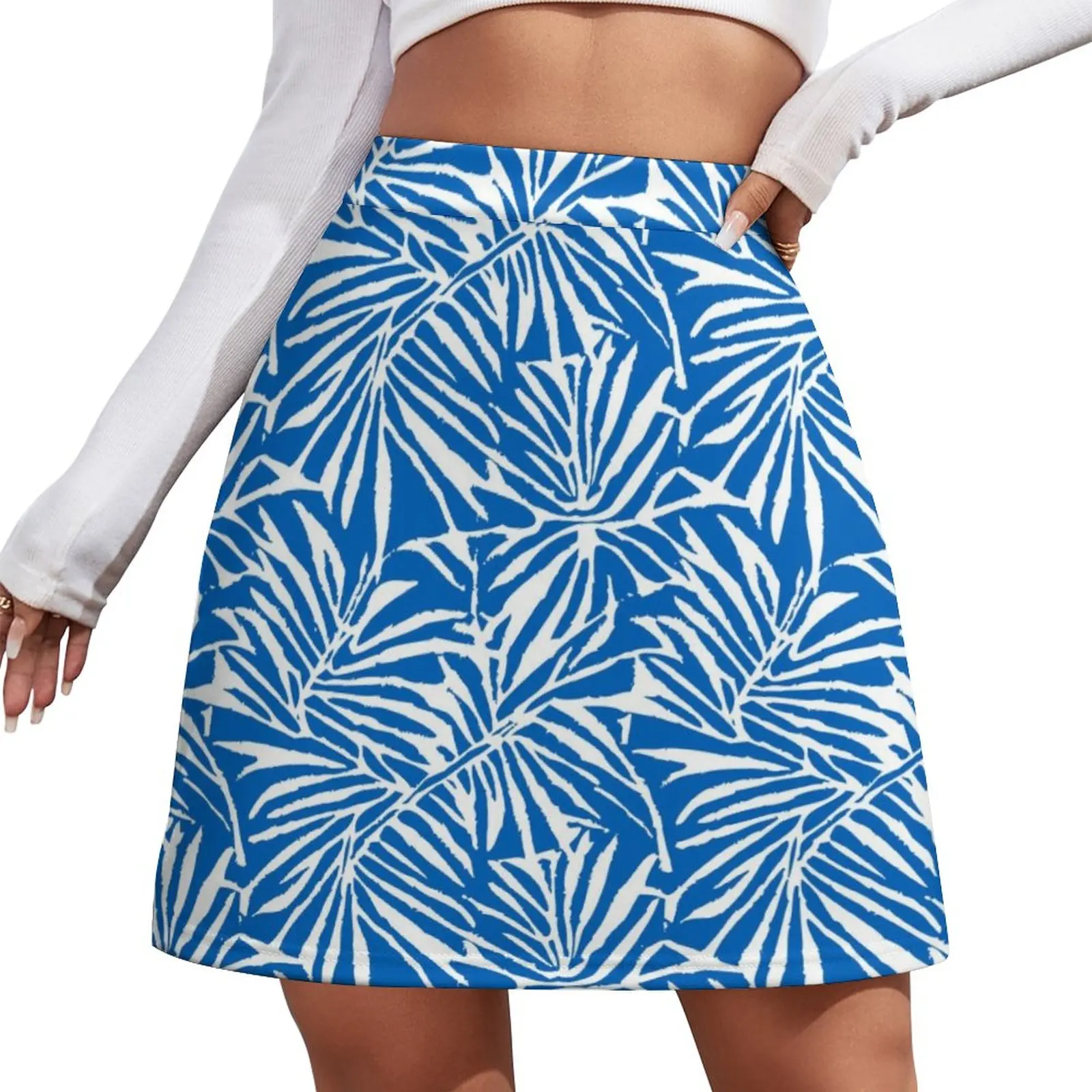 Blue And White Abstract Jungle Leaf Repeating Pattern Mini Skirt Skirt pants Clothes for summer