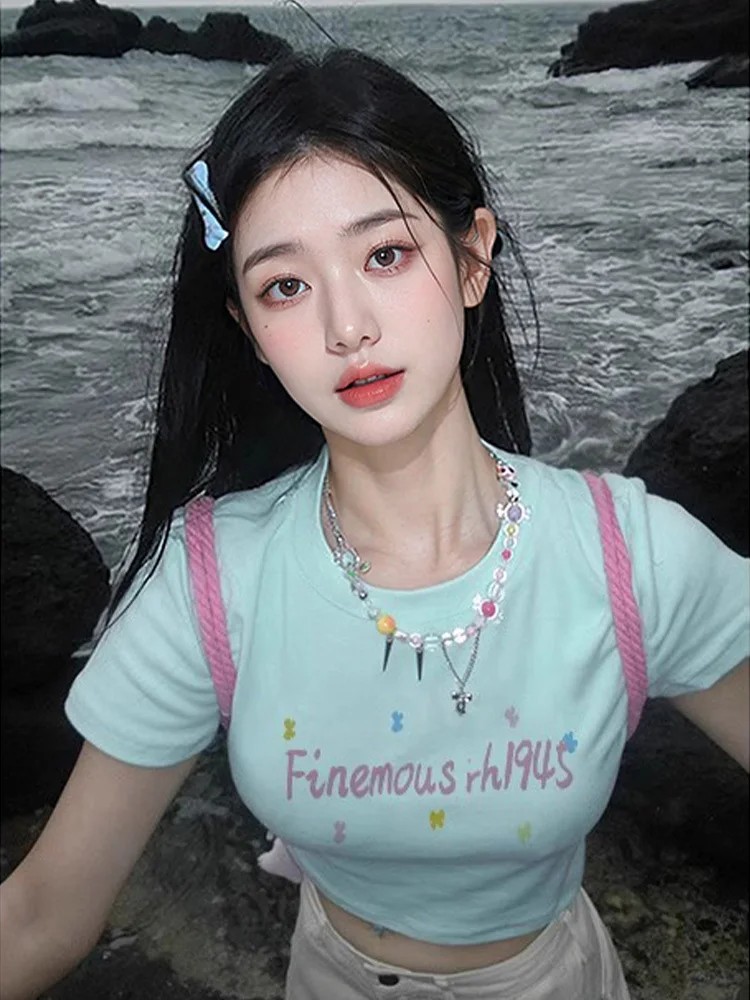 

Short Sleeve T-Shirts Womens Korean Casual Cotton Comfortable Relaxed Fit Oversized Cute Trendy Aesthetic Round Neck Streetwear