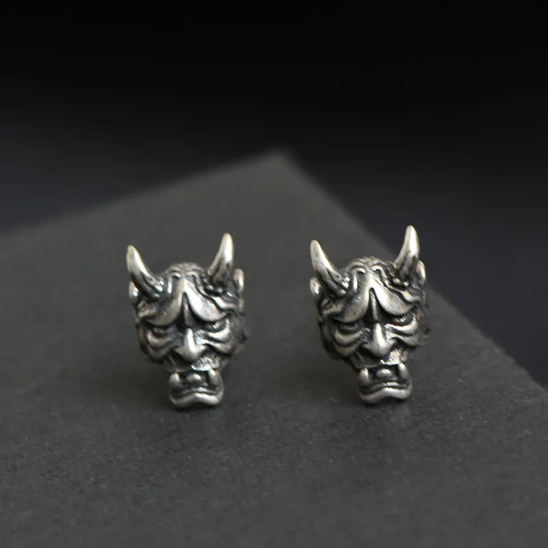 Vintage Silver Color Bucktooth Prajna Stud Earrings for Men Women Goth Punk Earrings Hip Hop Party Jewelry Accessories Gifts